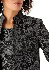 Jacquard Stand Collar Three Quarter Sleeve Jacket & Empire Seamed Dress
