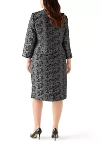 Jacquard Stand Collar Three Quarter Sleeve Jacket & Empire Seamed Dress