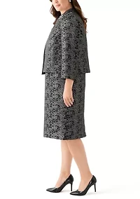 Jacquard Stand Collar Three Quarter Sleeve Jacket & Empire Seamed Dress