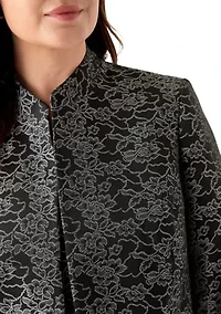 Jacquard Stand Collar Three Quarter Sleeve Jacket & Empire Seamed Dress