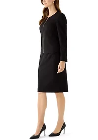 Ponte Zip-Front Jacket with Seaming & Skirt