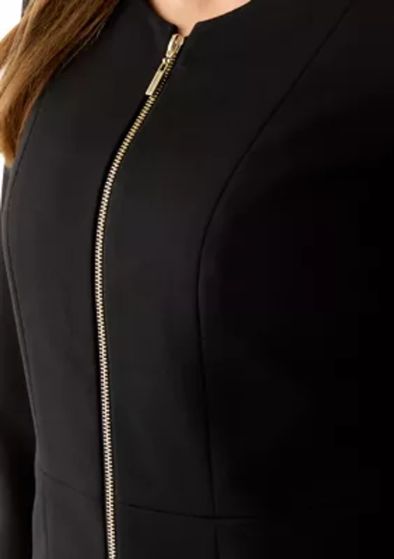 Ponte Zip-Front Jacket with Seaming & Skirt