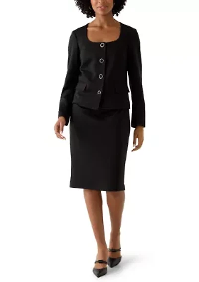Four Button Scoop Neck Jacket & Skirt
