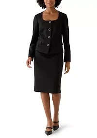 Four Button Scoop Neck Jacket & Skirt
