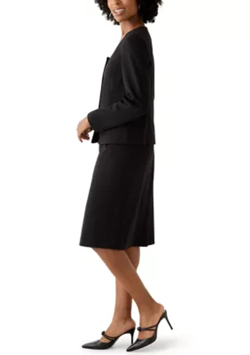 Four Button Scoop Neck Jacket & Skirt