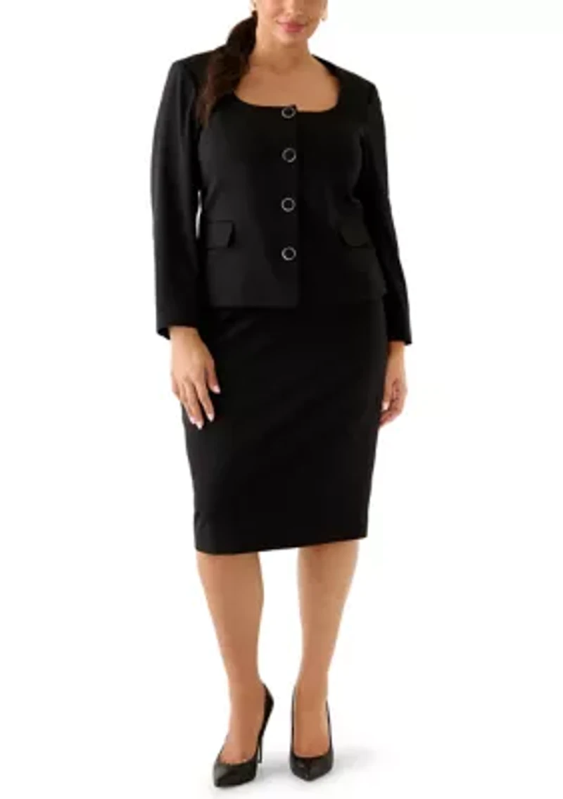 Four Button Scoop Neck Jacket & Skirt