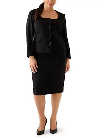 Four Button Scoop Neck Jacket & Skirt