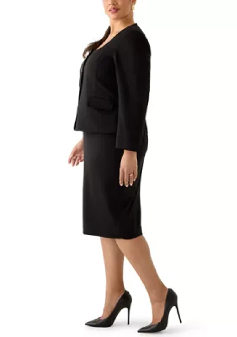 Four Button Scoop Neck Jacket & Skirt