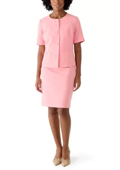 Four Button Short Sleeve Jacket and Skirt