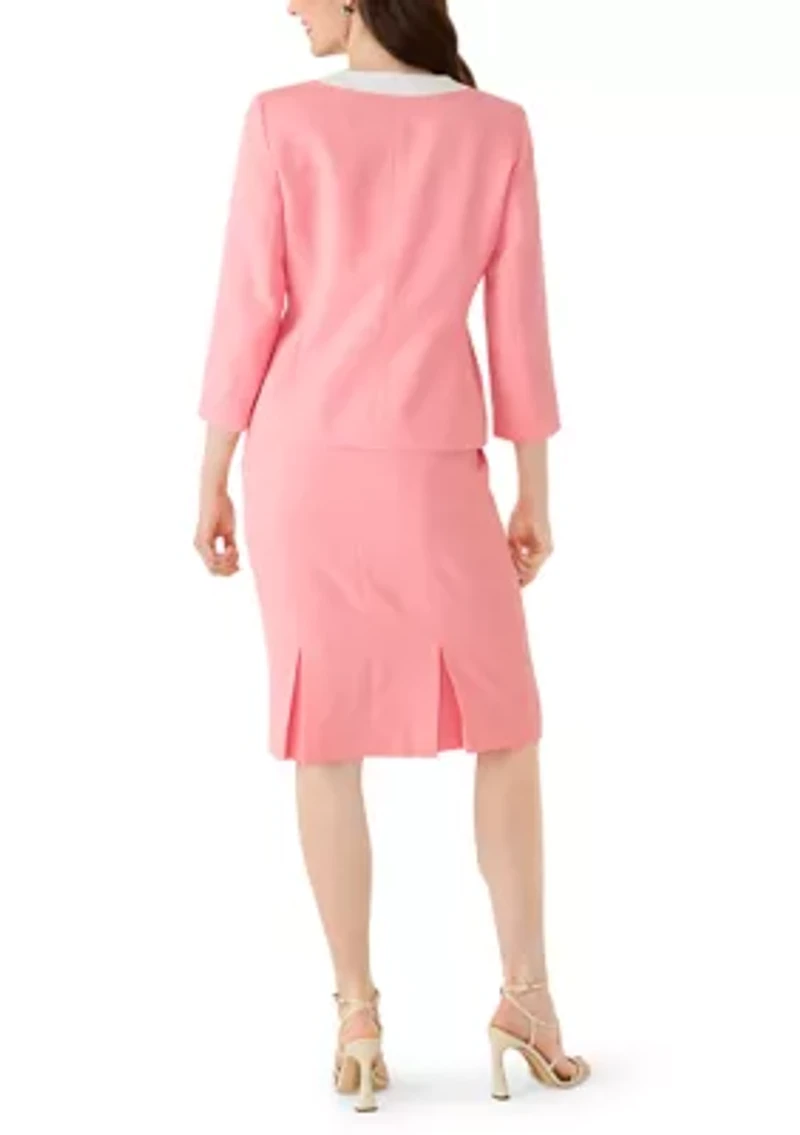 Jewel Neck Framed Jacket and Inverted Box Pleat Skirt