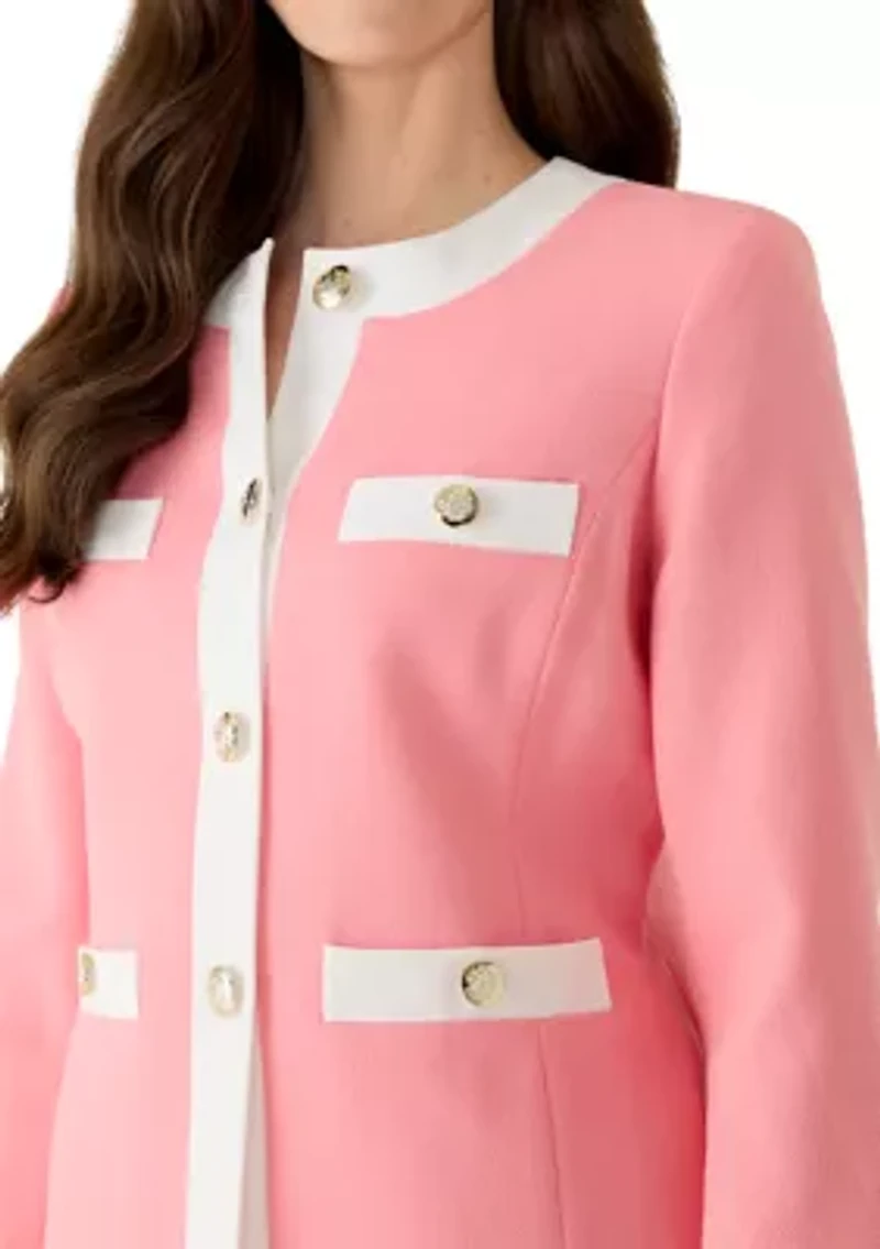 Jewel Neck Framed Jacket and Inverted Box Pleat Skirt