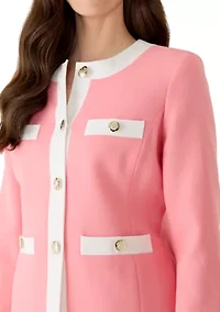 Jewel Neck Framed Jacket and Inverted Box Pleat Skirt
