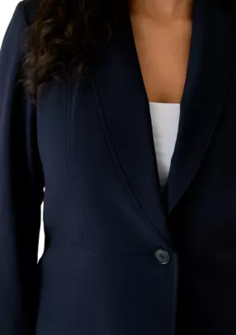 Shawl Collar Peplum Jacket and Yoked Slim Skirt
