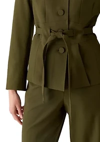 Four Button Belted Jacket with Self Tie and Fly Front Wide Leg Pant