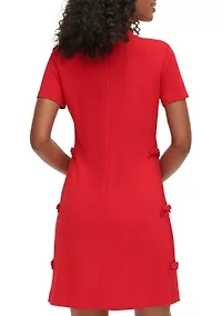 Women's Short Sleeve Mock Neck Solid Scuba Crepe Sheath Dress