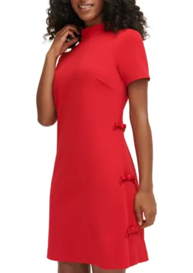 Women's Short Sleeve Mock Neck Solid Scuba Crepe Sheath Dress