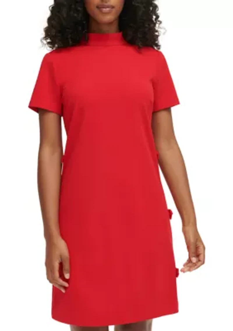 Women's Short Sleeve Mock Neck Solid Scuba Crepe Sheath Dress