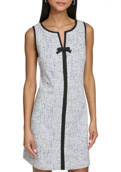 Women's Sleeveless Knit Jacquard Mini Dress with Front Bow