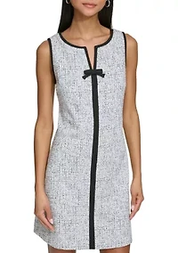 Women's Sleeveless Knit Jacquard Mini Dress with Front Bow
