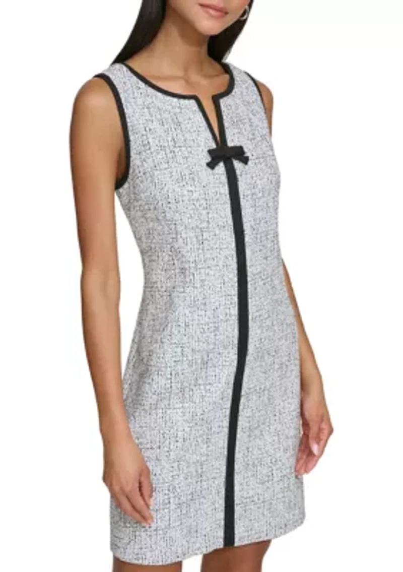 Women's Sleeveless Knit Jacquard Mini Dress with Front Bow
