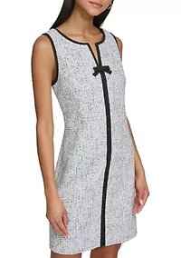 Women's Sleeveless Knit Jacquard Mini Dress with Front Bow
