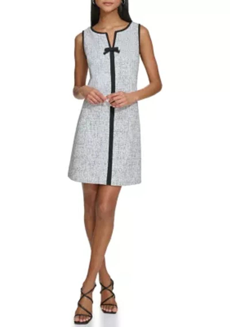 Women's Sleeveless Knit Jacquard Mini Dress with Front Bow