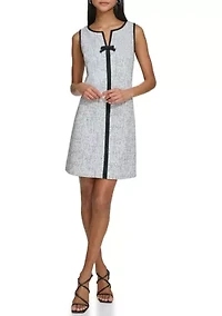 Women's Sleeveless Knit Jacquard Mini Dress with Front Bow