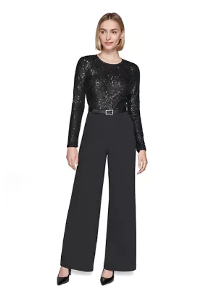 Women's Scuba Crepe and Sequin Jumpsuit