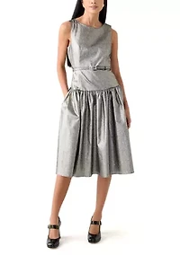 Women's Sleeveless Crew Neck Solid Belted Fit and Flare Dress