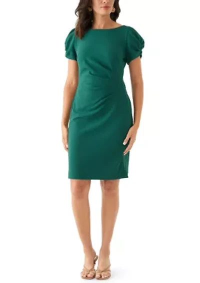 Women's Scuba Crepe Sheath with Puff Sleeves and Side Ruching