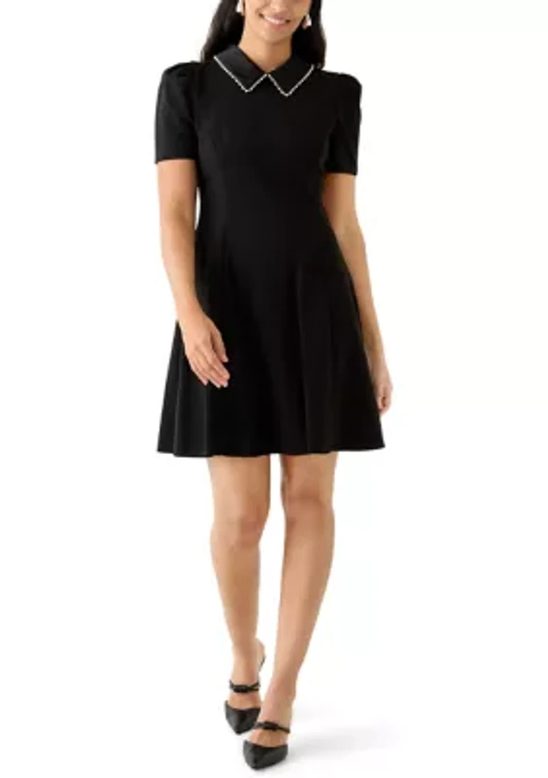 Women's Scuba Crepe A-Line Dress with Embellished Collar