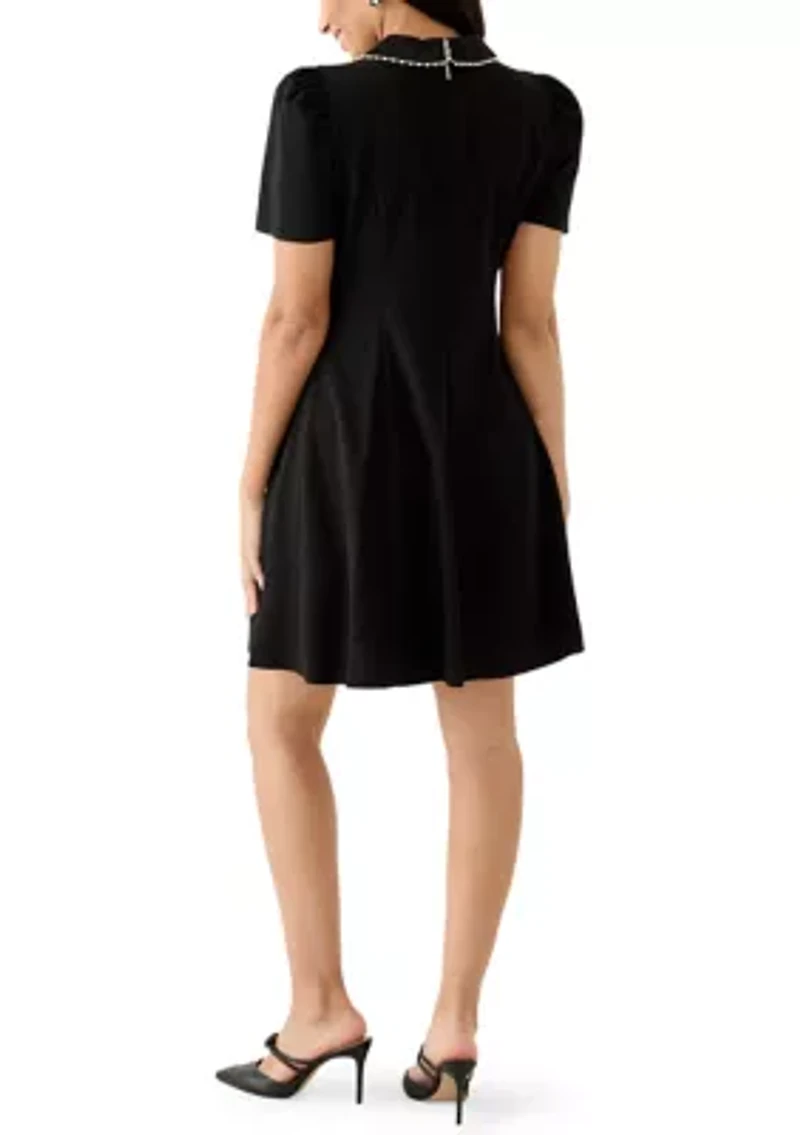 Women's Scuba Crepe A-Line Dress with Embellished Collar