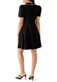 Women's Scuba Crepe A-Line Dress with Embellished Collar