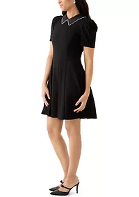 Women's Scuba Crepe A-Line Dress with Embellished Collar