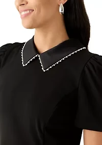 Women's Scuba Crepe A-Line Dress with Embellished Collar