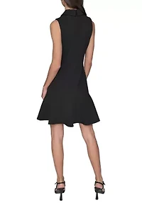 Women's Sleeveless Flower Button Front Mini Dress with Collar and Flounce Hem