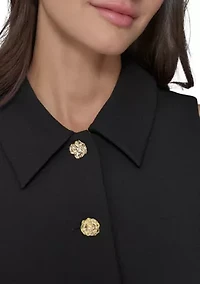 Women's Sleeveless Flower Button Front Mini Dress with Collar and Flounce Hem