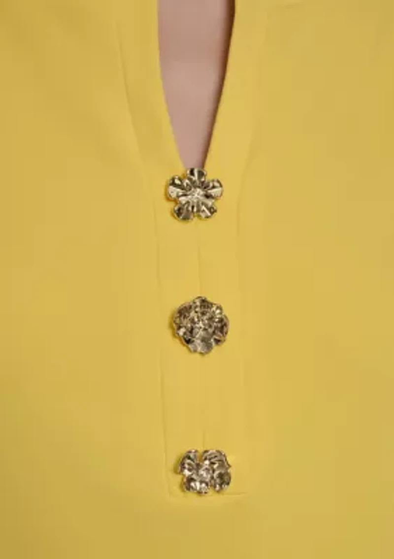 Women's Scuba Crepe A-Line Flower Button Dress