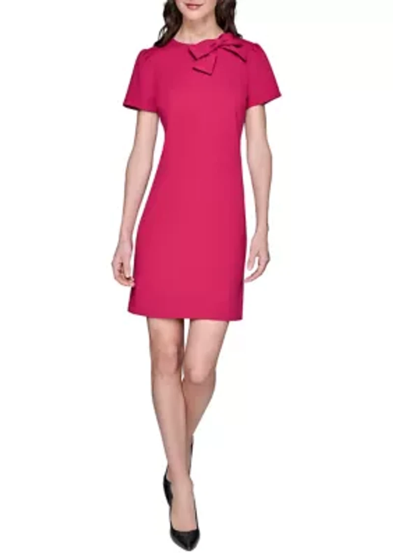 Women's Scuba Crepe A-Line Dress with Bow