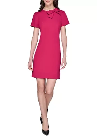 Women's Scuba Crepe A-Line Dress with Bow