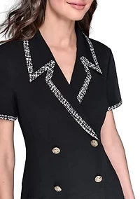 Women's Scuba Crepe Notch Collar Dress with Pleated Skirt