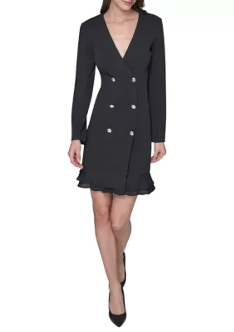 Women's Double Breasted Jacket Dress with Flounce Hem