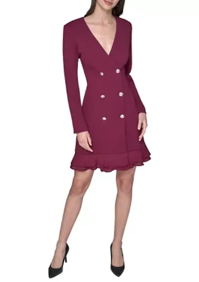 Women's Double Breasted Jacket Dress with Flounce Hem