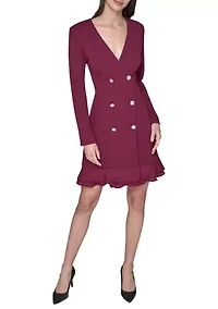 Women's Double Breasted Jacket Dress with Flounce Hem