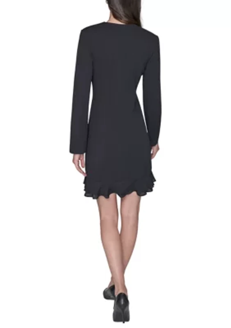 Women's Double Breasted Jacket Dress with Flounce Hem