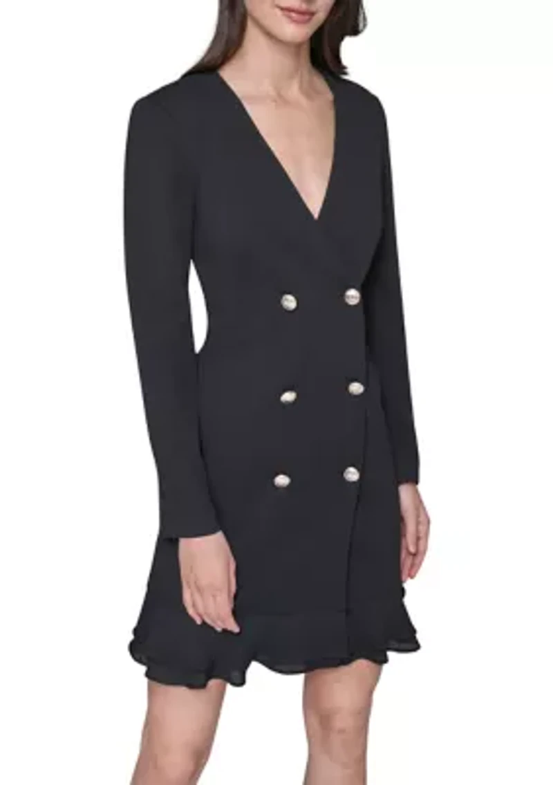 Women's Double Breasted Jacket Dress with Flounce Hem