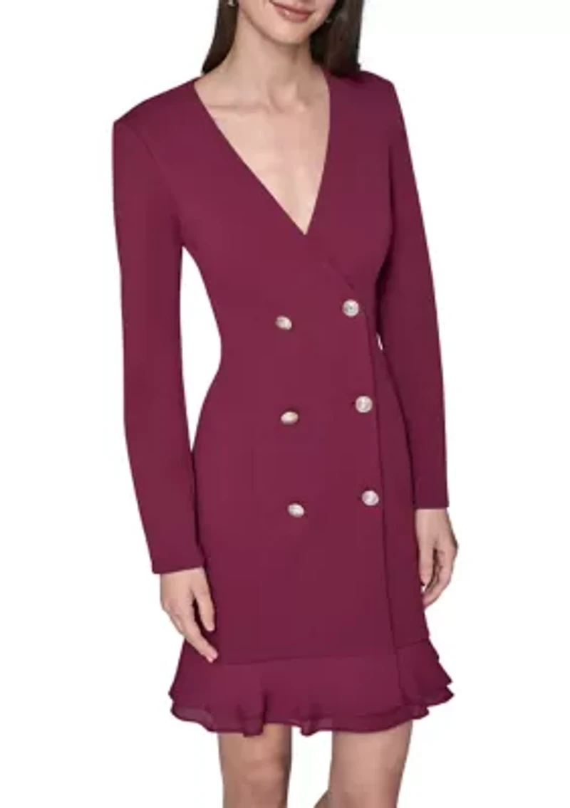 Women's Double Breasted Jacket Dress with Flounce Hem