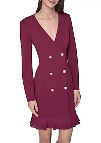 Women's Double Breasted Jacket Dress with Flounce Hem