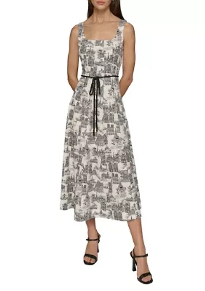 Women's Sleeveless Fit & Flare Midi Dress with Rope Belt