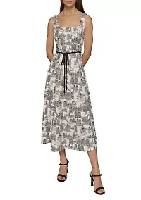 Women's Sleeveless Fit & Flare Midi Dress with Rope Belt